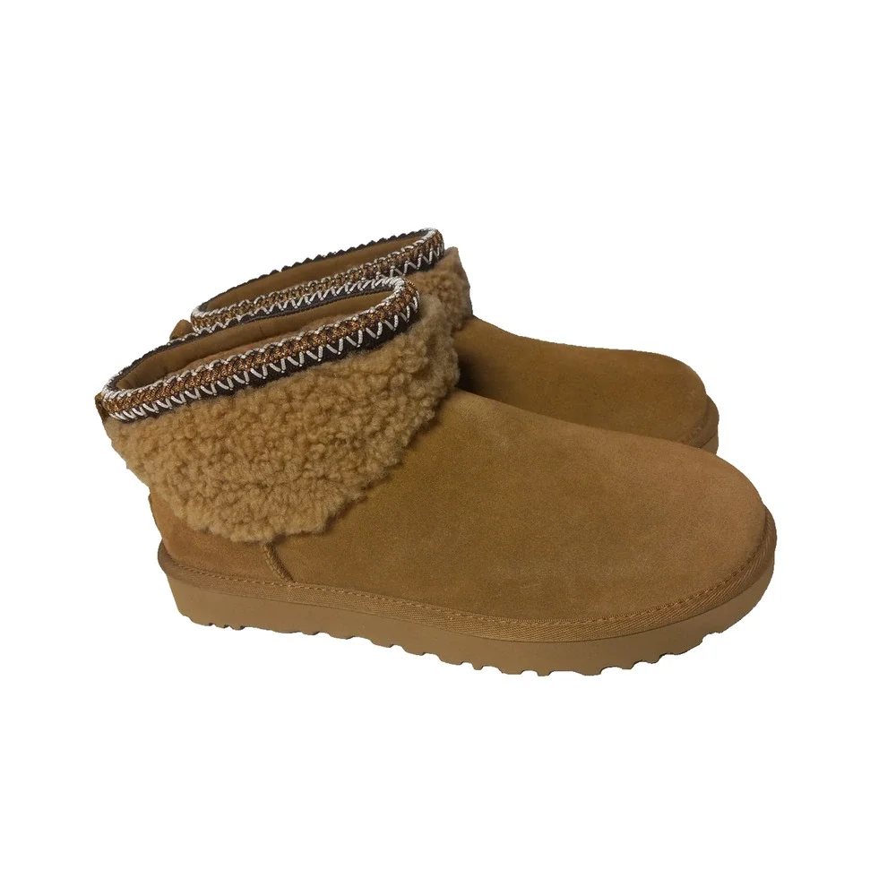 UGG Classic Ultra Mini Maxi Curly Boots Brown Chestnut Womens Sz 9